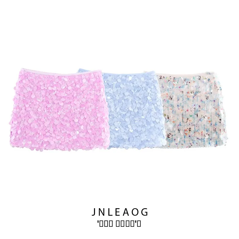 

JNLEAOG модная юбка с пайетками, женская осенняя новая универсальная яркая юбка трапециевидной формы из полиэфирного волокна со средней талией