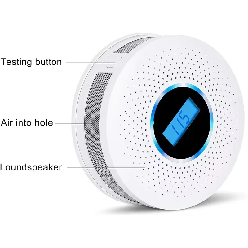 2 in 1 LCD Display Carbon Monoxide & Smoke Combo Detector Battery Operated CO Alarm with LED Light Flashing Sound Warning - view 3