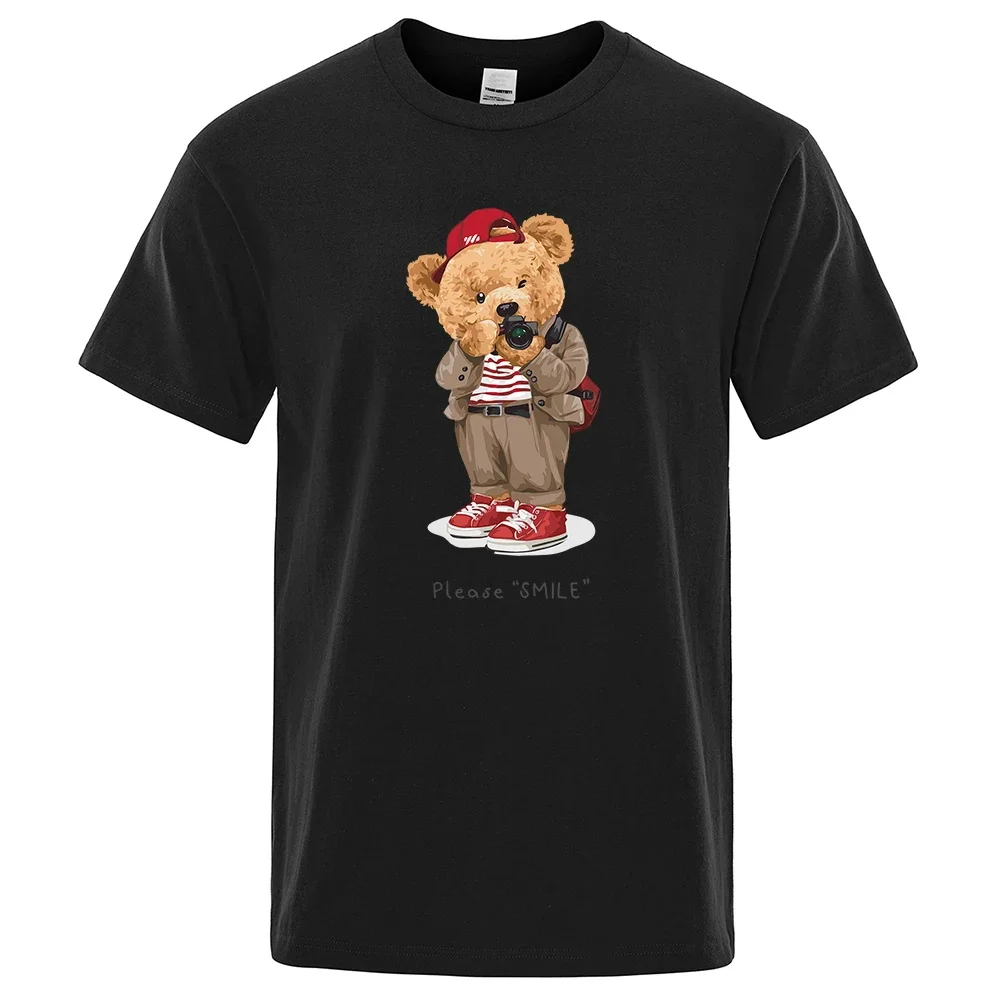 Teddy Bear T-shirt Men Women O-Neck Breathable Vintage Comfortable Harajuku Daily Casual Cute Printed Streetwear Unisex Tees