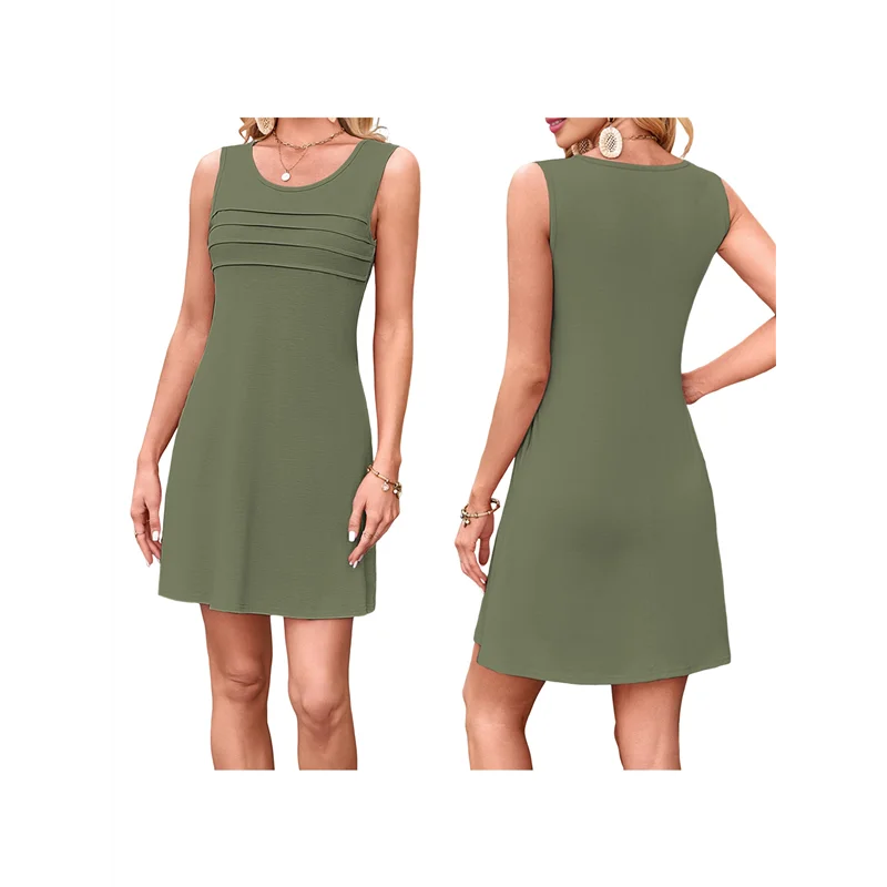 ASDS-Vestiti da donna a pieghe sul davanti, moda estiva, tasche senza maniche, vestito estivo casual estivo