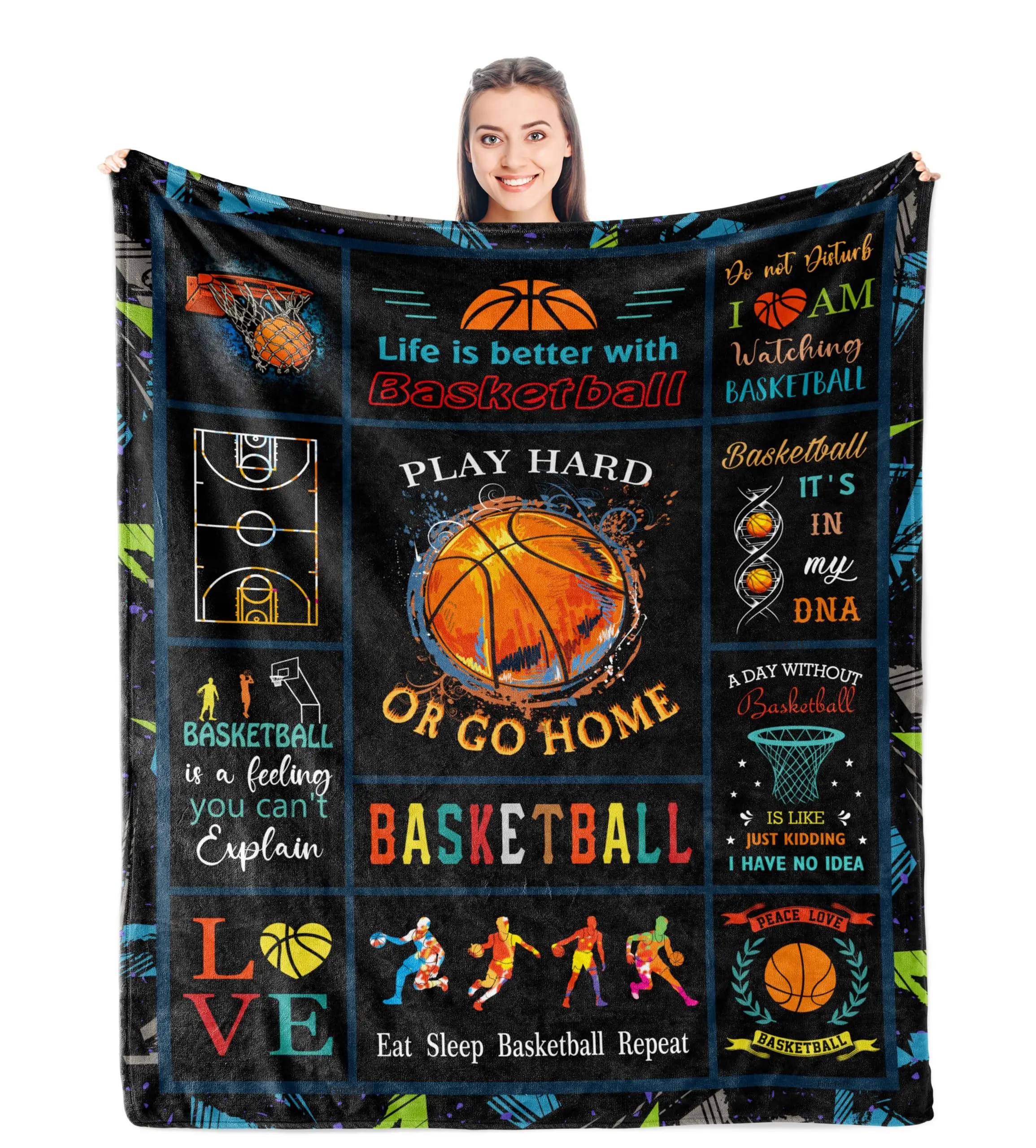 Sports Basketball Throw Blanket, Practical Basketball‑themed Gift for Boys Girls, Soft Plush Blanket for Home Bedroom Sofa Decor