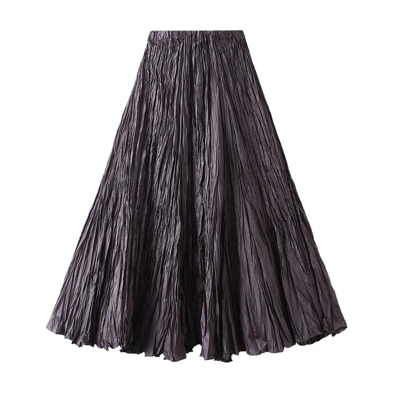 Maxi Long Pleated Skirt Women High Waist Floor-Length Skirt Female Vintage Fashion Summer Skirt Womens Red Big Hem A-line Skirt