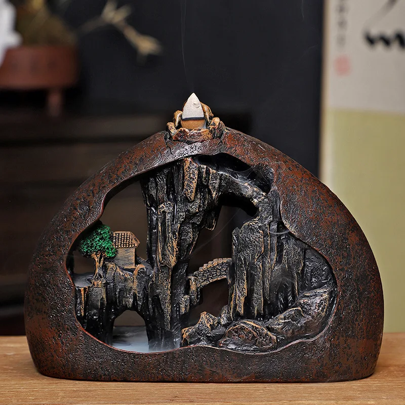 1pc High Mountain Flowing Water Recirculation Incense Burner Home Indoor Agarwood Zen Recirculation Incense Ornament