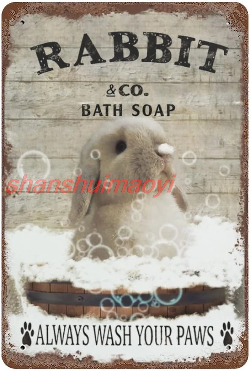 Vintage Iron Hanging Plate Rabbit Bath Soap Metal Tin Sign Wash Your Paws Funny Decor Bathroom Bathtub Lovers Gift Farm Ani sign