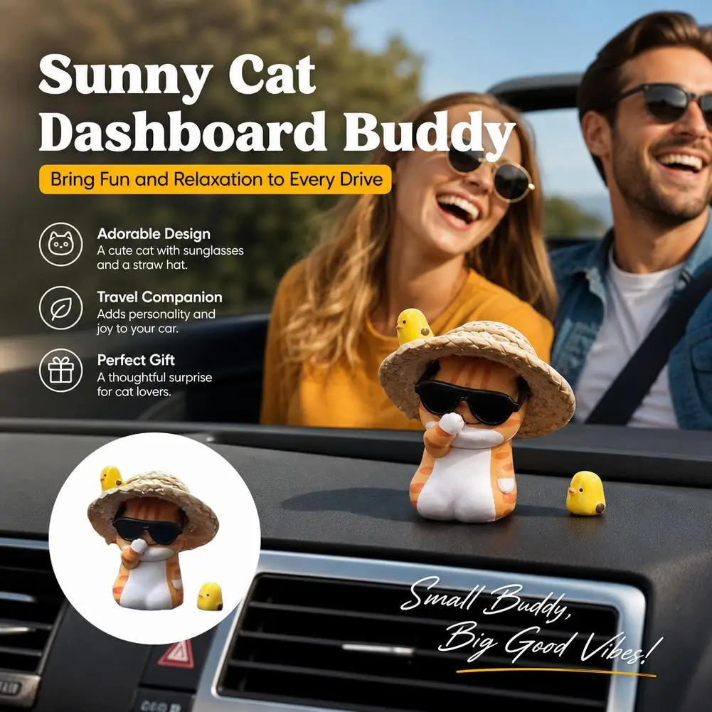 Car Pendant Cute Adorable Straw Hat Cat Ornaments Car Rearview Mirror Pendant Interior Decoration Accessories Girls Gift