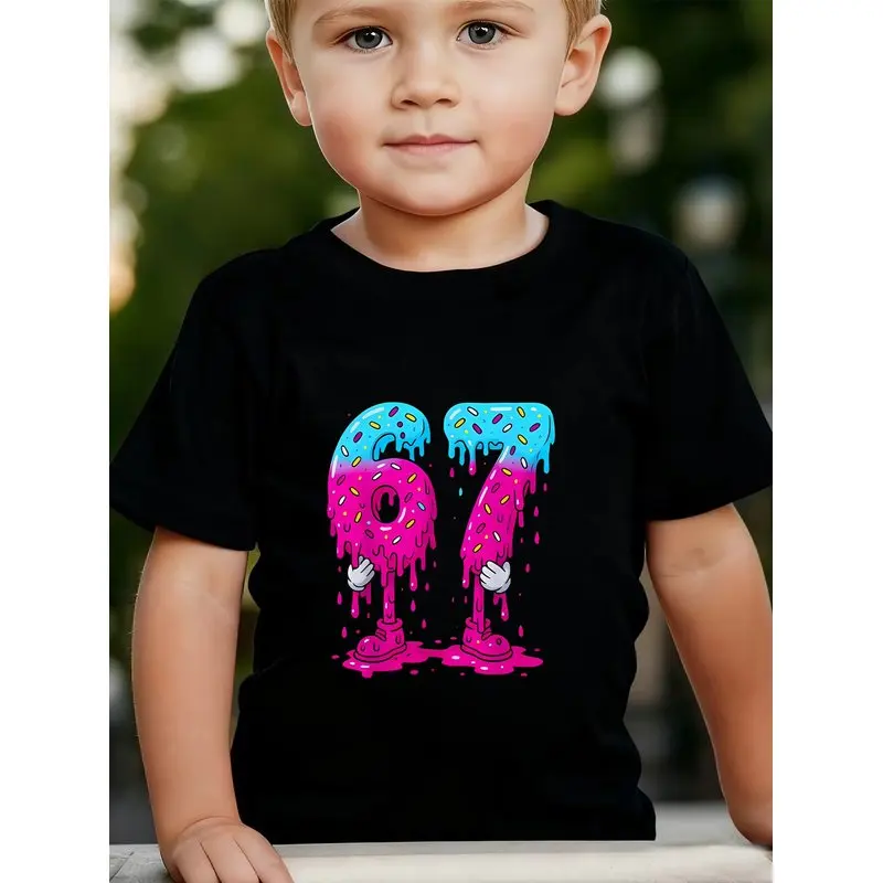 Kids Gradient Donut Number 67 Graphic T-Shirt, Soft Cotton, Cute Wear for Boys & Girlstk0107
