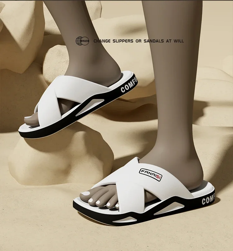 SHAJI Herren Kreuzriemen-Sandalen mit Offener Zehenpartie, Rutschfeste Bade- und Duschpantoffeln für Strand, Schwimmen & Outdoor-Spaziergänge, Modische Fußbekleidung – Detail 2