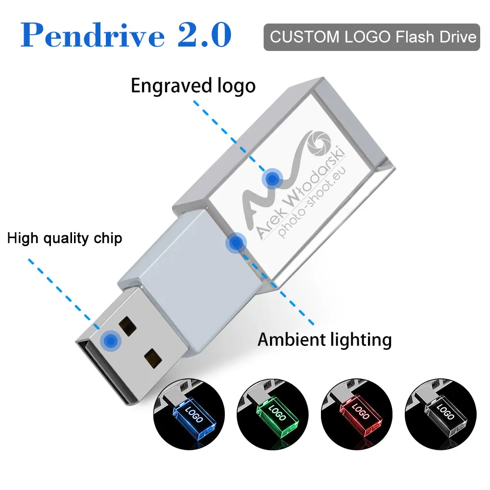 Pendrive USB 2,0 de cristal a la moda, unidad Flash resistente al agua, 64GB, 32GB, 16GB, 8GB, 4GB, regalo creativo, logotipo personalizado gratis, 10 piezas