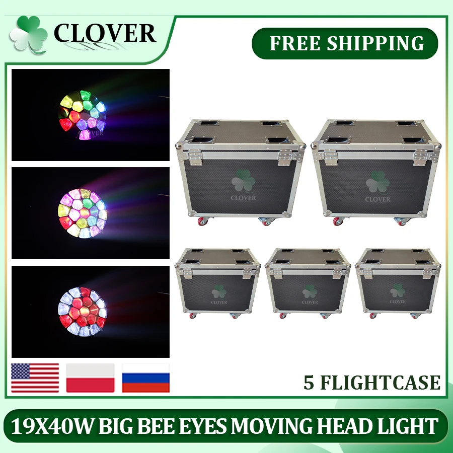 

0 Tax 5 Flight Cases For 9X40W RGBW full color LED big bee eye zoom moving head wash light dmx stage lighting For Bar Disco