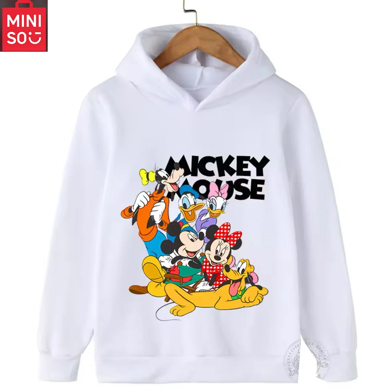 

MINISO Толстовка с капюшоном с Микки Маусом | Пуловер унисекс для больших детей | Весенне-осенняя повседневная одежда