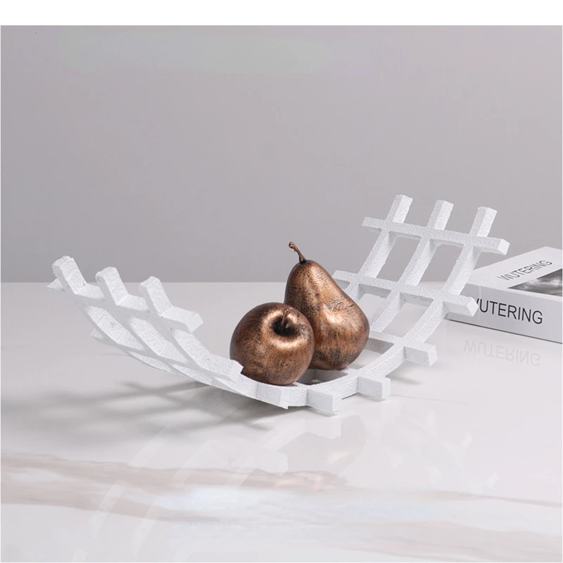 Arch Storage Basket Bend The Grid Tray Hollow Fruit Bowl Resin Handicraft Ship-shaped Home Accessories