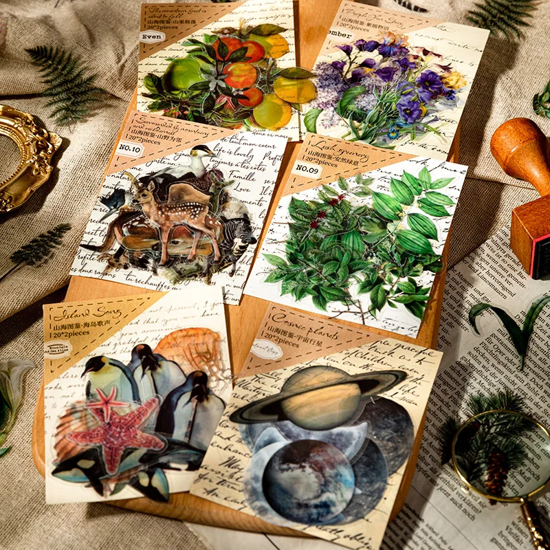 40-Piece Nature & Universe Handmade Journal Decorative Sticker Pack, with Exquisite Natural Scenery and Celestial Patterns