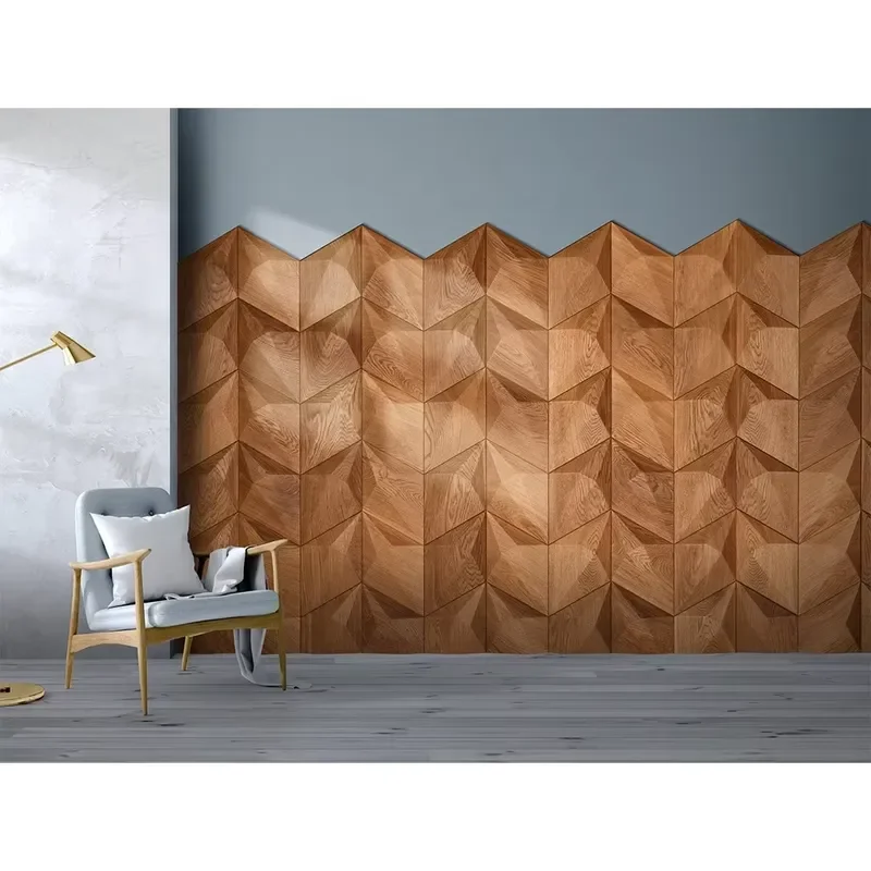 Decorative 3D Wood Wall Panel Wall Art Cladding Wall Tiles Exclusive Design Soft Touch Decor Handmade Diamond Shape