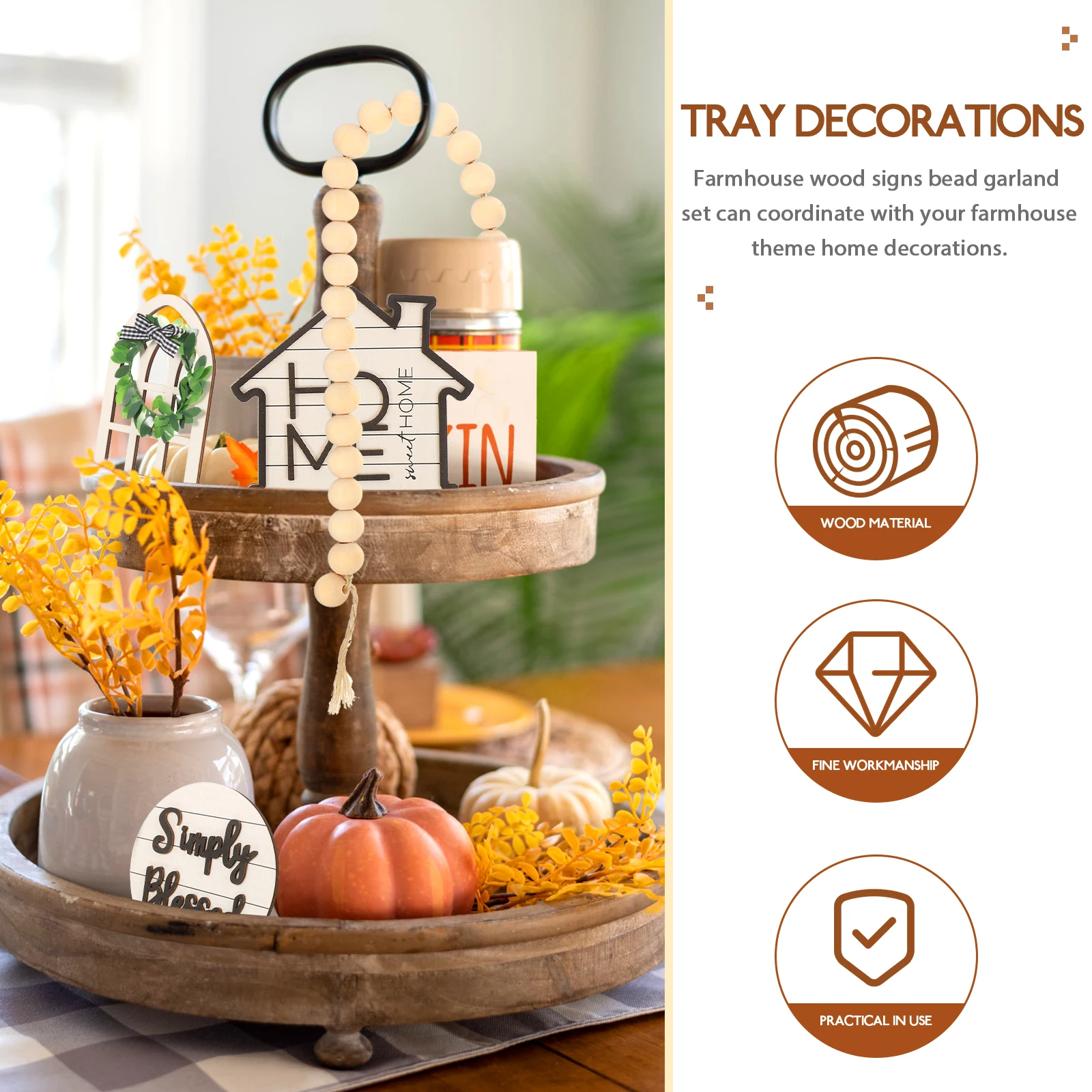 

1 Set Farmhouse Tiered Tray Decorations Natural Wood Rustic Table Ornament For Kitchen Bedroom Tea Station Storage Display Home