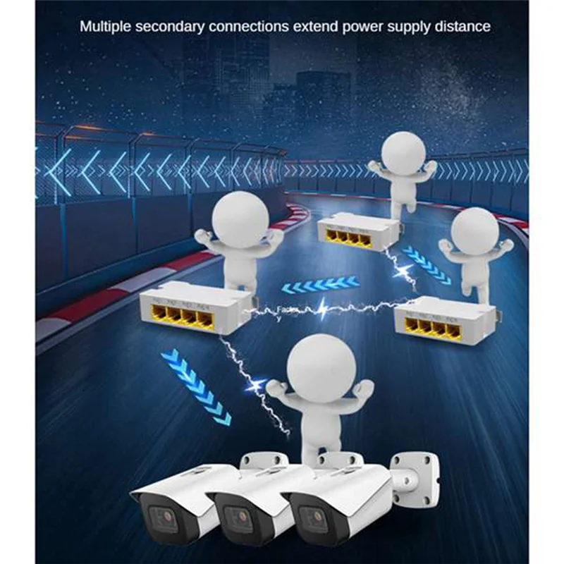 4 ชิ้น 3 พอร์ต POE Extender IEEE802.3Af 10/100/1000 Mbps 1 ถึง 3 เครือข่าย Repeater สําหรับ PoE Switch NVR IP กล้อง AP