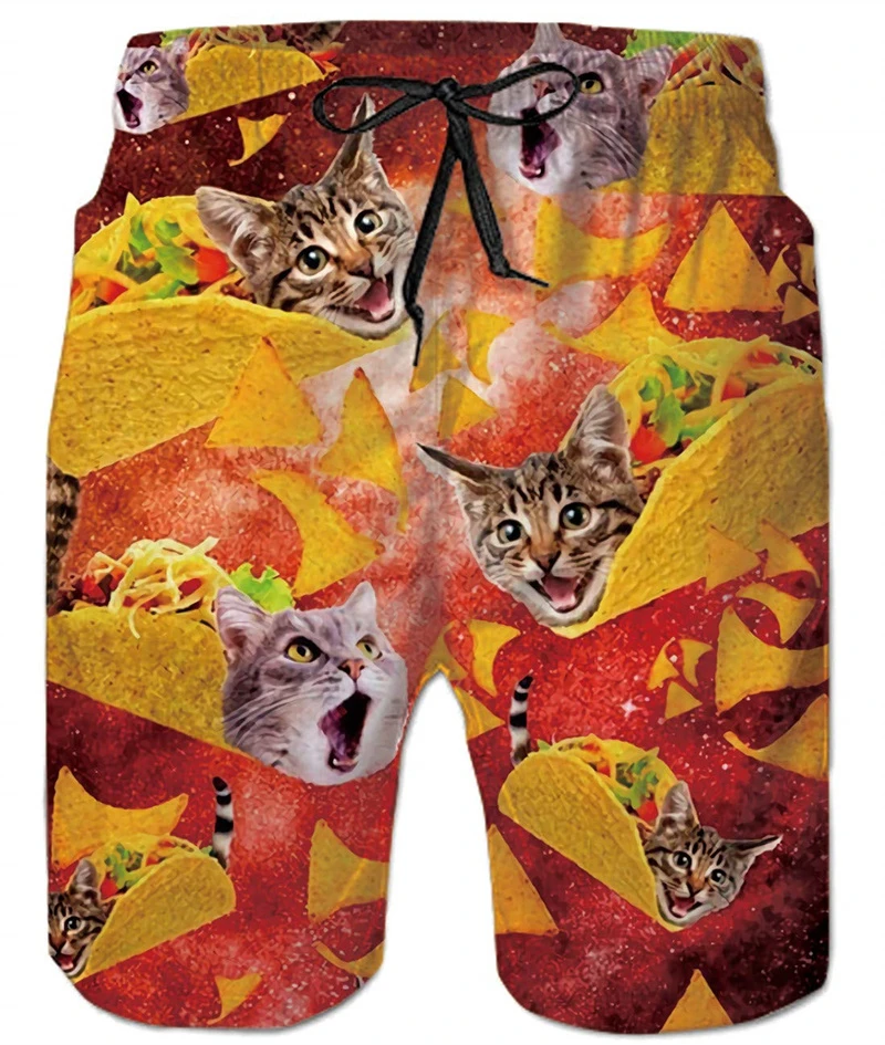 Funny Dinosaur Beach Shorts Pants Men 3D Dino Cat Animal Print Surfing Board Shorts Summer Hawaii Swim Trunks Kids Ice Shorts