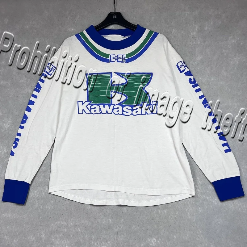 

Kawasaki Motorcycle Long Sleeved Shirt Men's Classic Lines 3D Printed Retro Personalized Style Warm and Thick Functional T-shirt