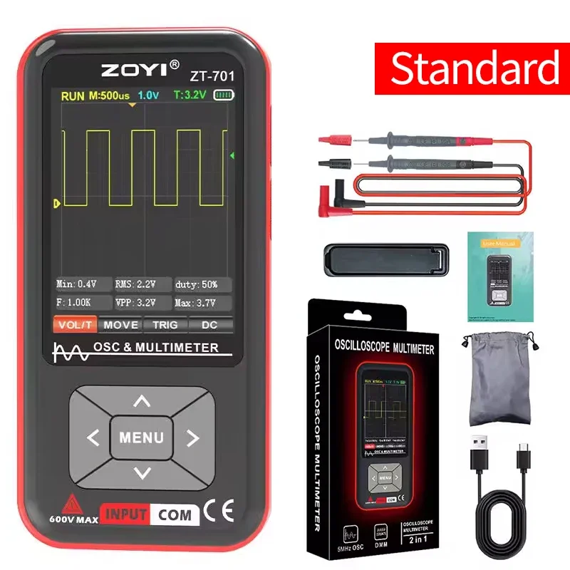 9999count 2in1 Digital Oscilloscope Multimeter  Portable Multimeter 48Msps 5MHz Multifunctional Electrical Test Tool ZT70