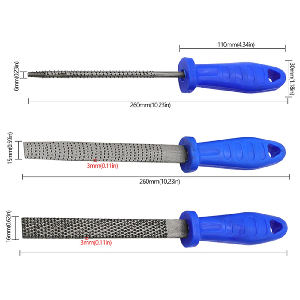 3 PCS Coarse Toothed Metal File Wood Rasp Woodworking Rasp Round Steel Flat Half-Round File Woodworking Carving Hand File Tool