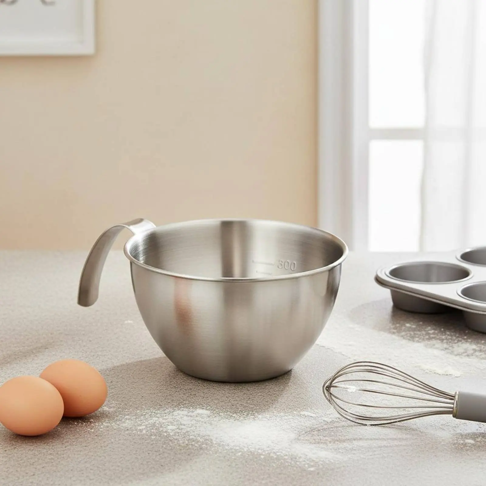 

4 Pieces Stainless Steel Mixing Bowl Set Versatile Spouted Measuring Container Graduated Pouring Bowl Multifunctional