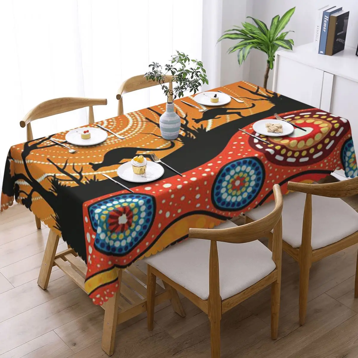 Aboriginal Kangaroo Custom Rectangular Tablecloth Waterproof Table Cover for Festival Party Decorations Table Cloth