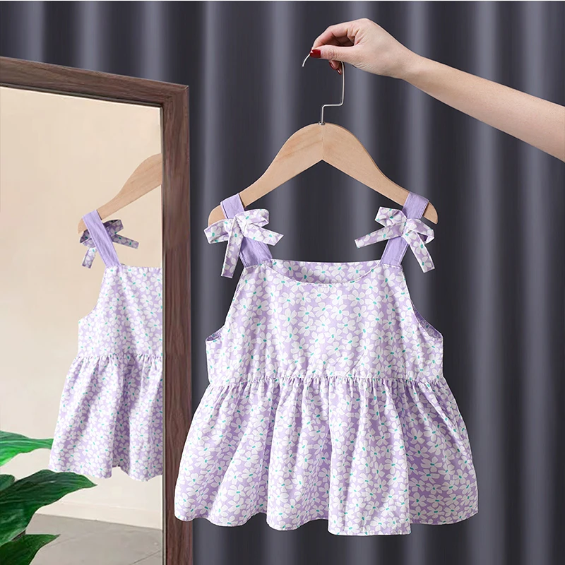 

2023 Korean Kids Summer Floral Cotton Tee Kawaii Fashion Beauty T-Shirt Clothing Girls Stands Out For Children From 2 To 7 Year