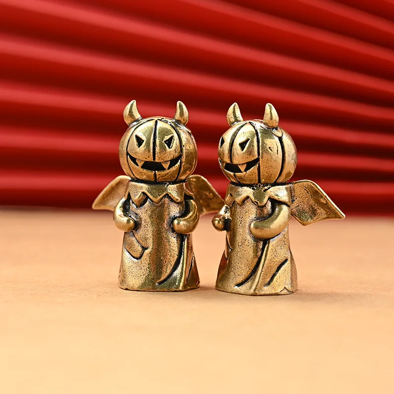 Brass Pumpkin Demon Small Statue Desktop Ornaments Halloween Party Gifts Vintage Figurines Home Decoration Crafts Accessories