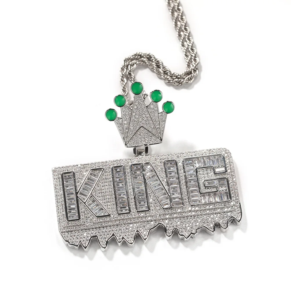 

Hip hop new fashion cool luminous crown KING inlaid zircon letter pendant