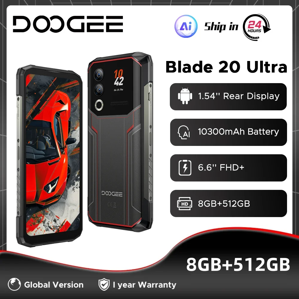Global Version DOOGEE Blade20 Ultra Rugged Phone 8GB 512GB Rear Display 10300mAh Battery 6.6” HD+ 50MP Camera NFC Smartphone