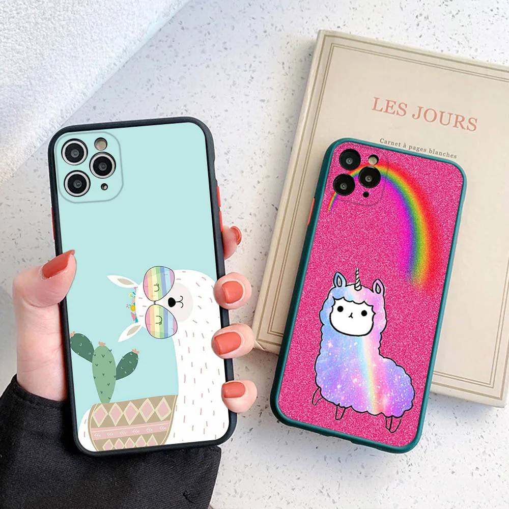 Translucent Phone Case For iPhone 16 15 14 7 8 Plus 13 12 11 Pro Max XR XS SE Mini Colorful Sheep Alpaca Llama Matte Back Cover