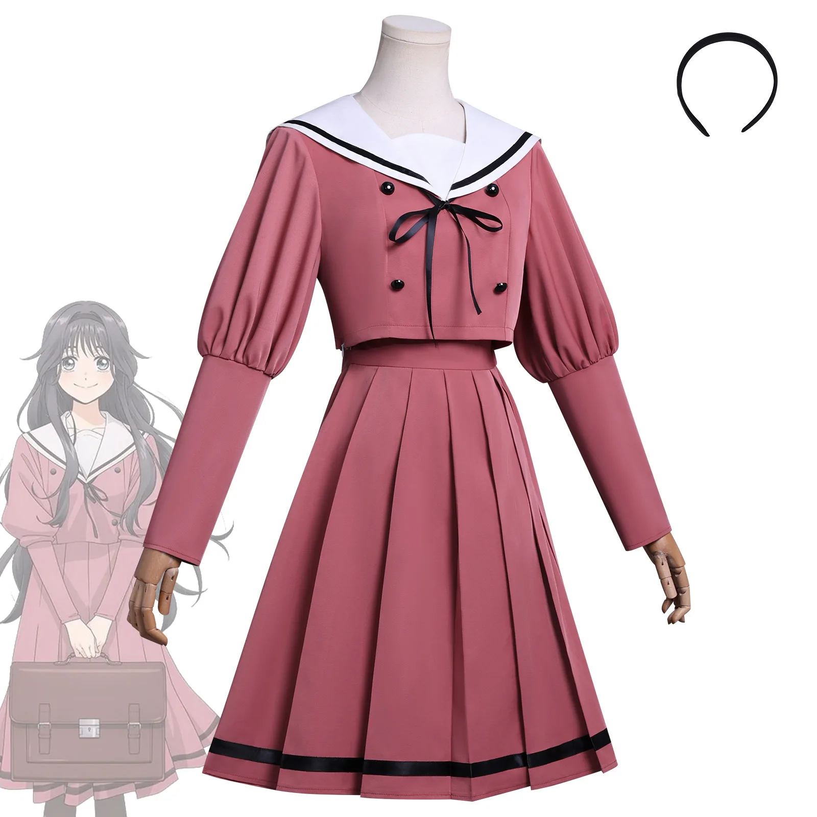 Costume de cosplay anime Waguri Kaoruko : La fleur parfumée éclose avec dignité – Ensemble JK (haut, jupe, bandeau) pour carnaval et fêtes