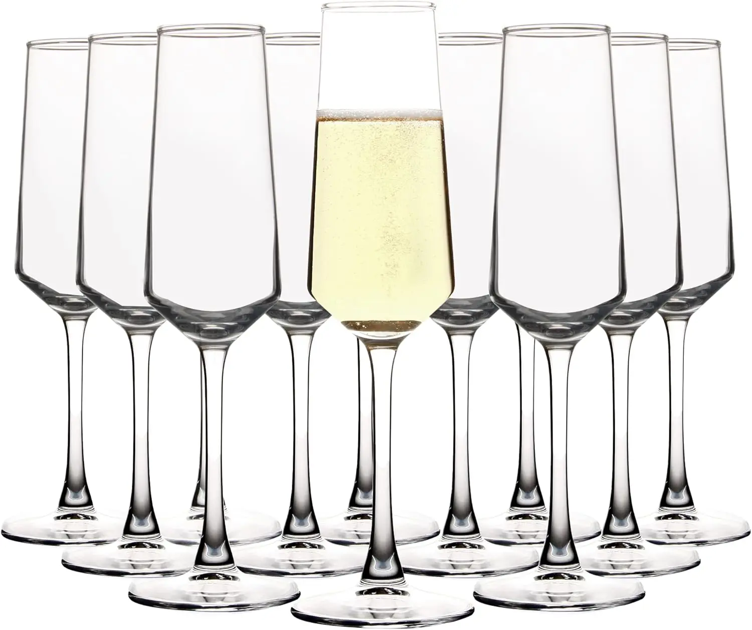 

Champagne Glass Set, Durable Champagne Flutes with Mordern Shape, Long Stem Sparkling WIne Glass Clear (A Set of 12)