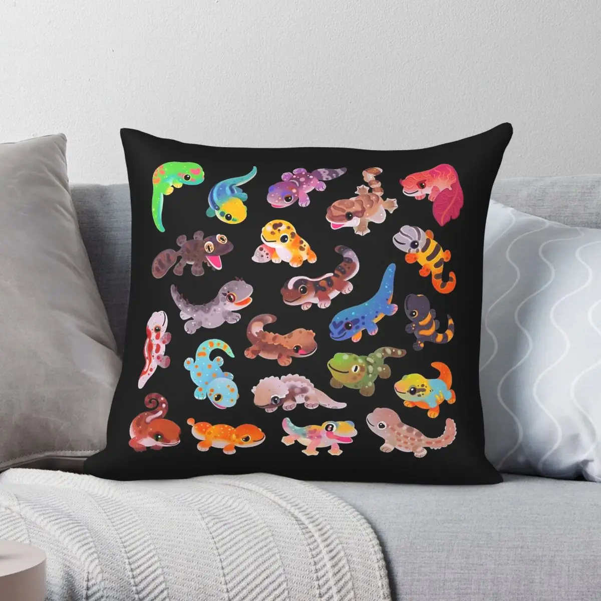 Black Night Leopard Gecko Square Pillowcase Polyester Linen Velvet Pattern Decor Throw Pillow Case Sofa Cushion Cover Wholesale