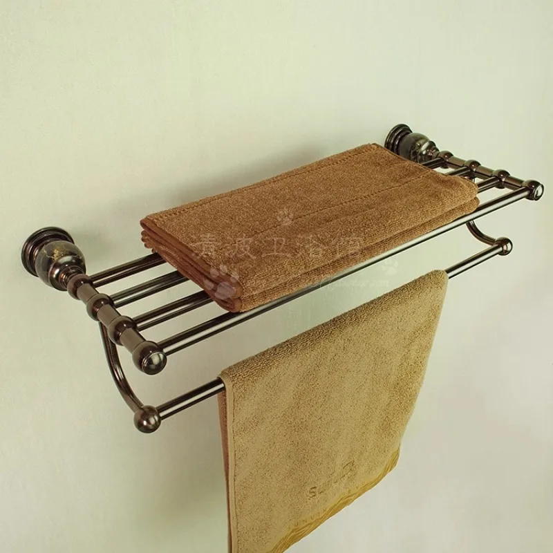 

Antique Bronze Towel Rack American Style Corrosion-Resistant Shelf Durable Bathroom Storage Rod Sturdy Wall-Mounted Holder