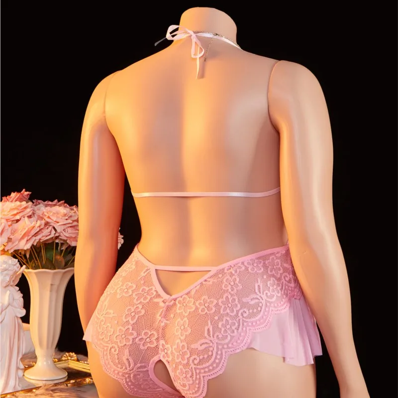 Plus Size 1XL-4XL Teddy perspective Sexy Lingerie Women Crotchless Deep V Lace Hollow Bodysuit Underwear Set Erotic Costumes view 6