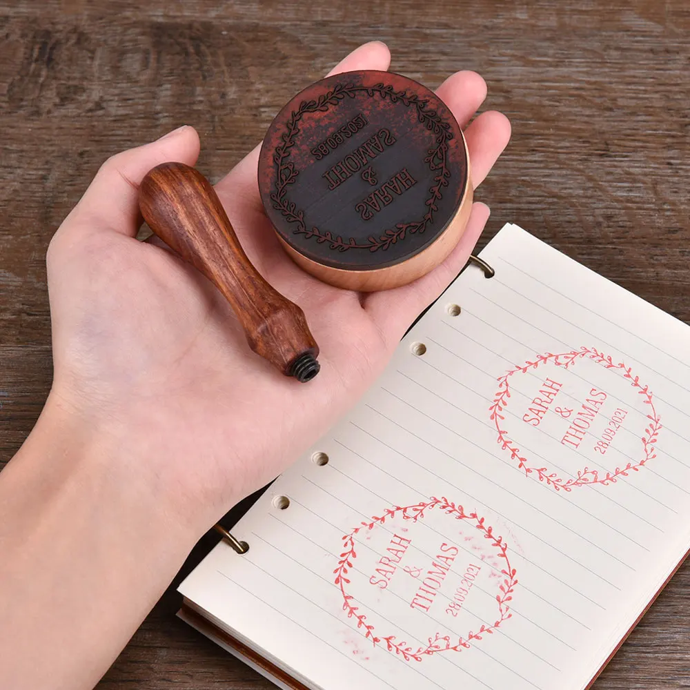 Sellos personalizados de madera para boda, sello con logotipo de invitación de boda, de goma, grabado Retro, de gran tamaño