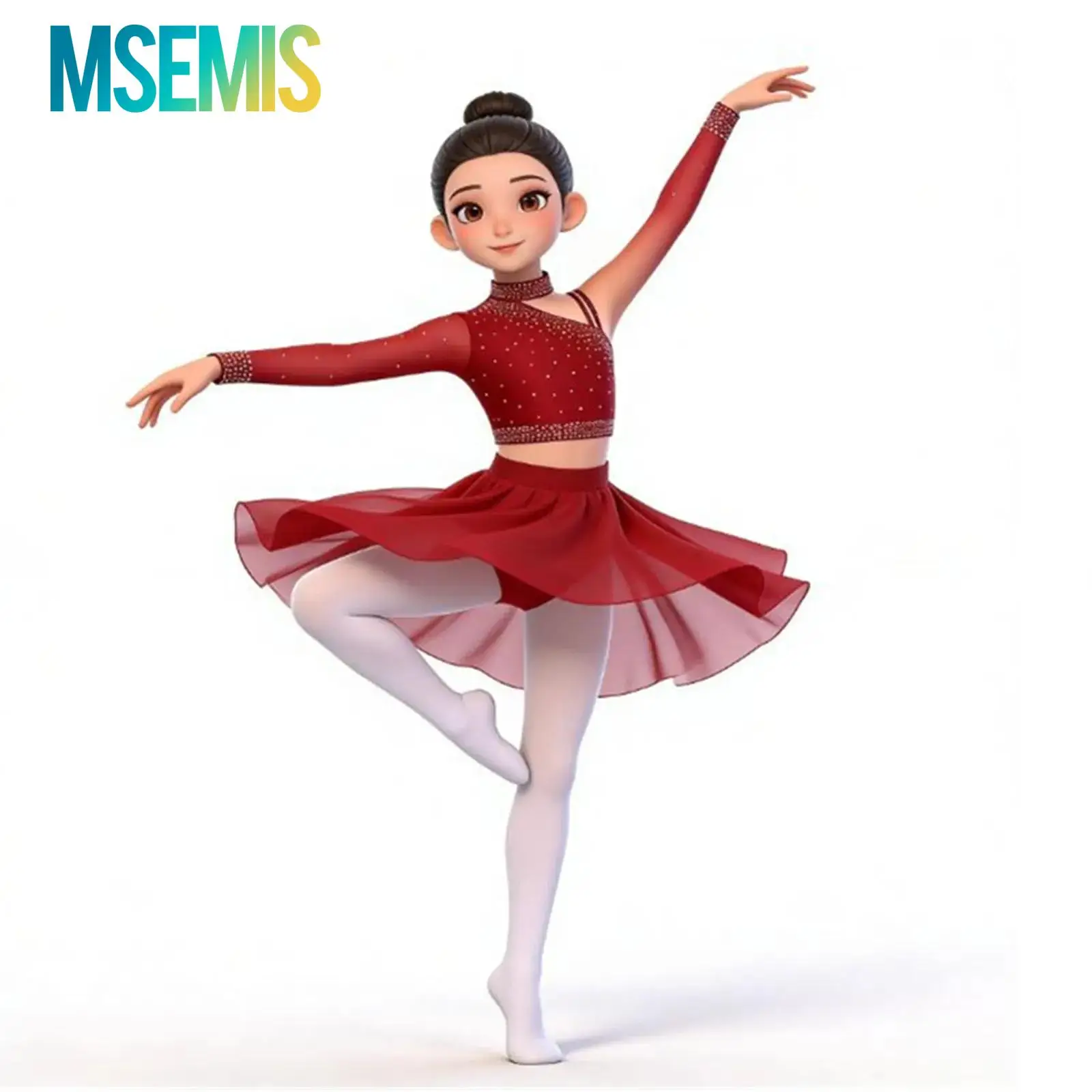 

Детский балетный костюм для лирических танцев для девочек, блестящие топы со стразами, укороченный топ с нерегулярными плечами и юбкой с высокой и низкой юбкой