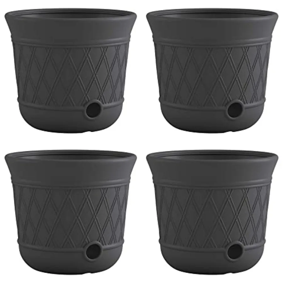 

4 Pack 14 x 12 Round Resin Decorative Weatherproof Outdoor Hideaway Standard Garden Hose Storage Pot with Drainage Holes Gray