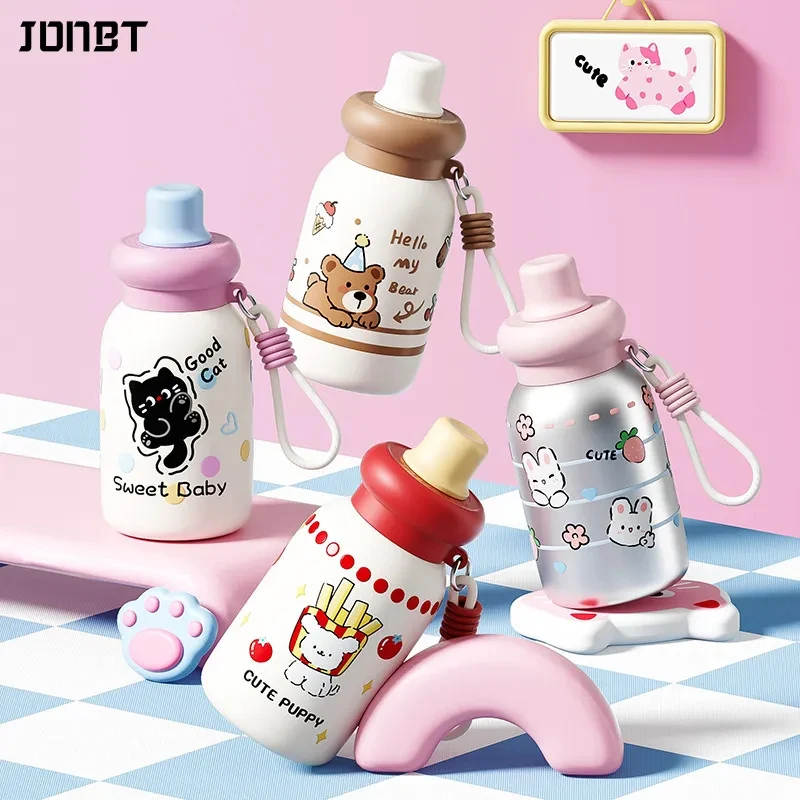 

400ml Cartoon Thermos Cups For Hot and Cold Tumblers For School Girls Water Cup Cute Straw Thermal Water Bottles Vacuum Flask