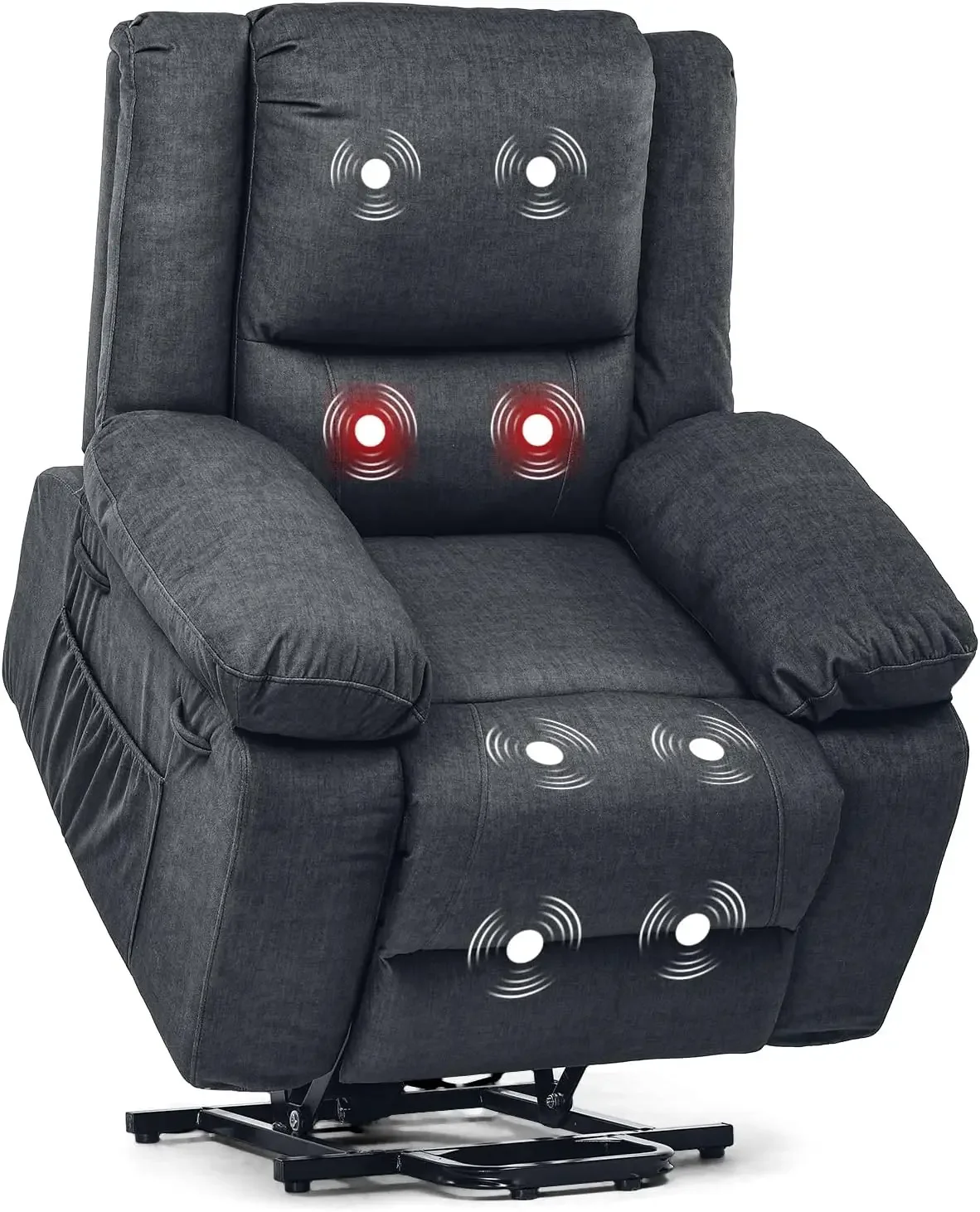 Power Up Lift Chairs Recliners dla osób starszych Elektryczny fotel rozkładany i ogrzewanie 2-stronnych kieszeni Tkanina (szara)