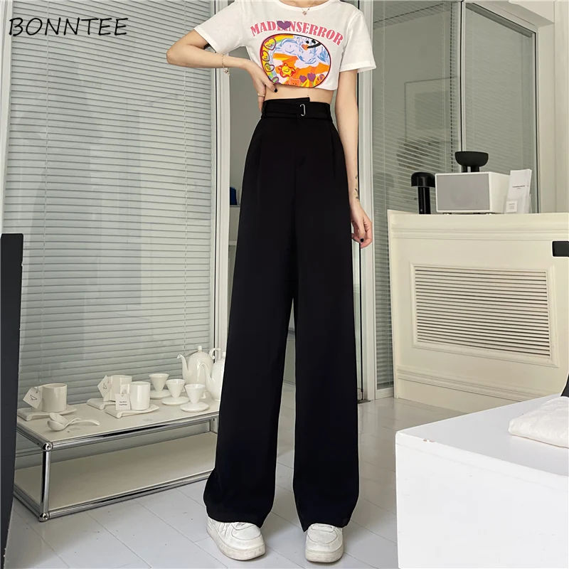 S-5XL السراويل السوداء النساء تصميم نقي غير المتكافئة عالية الخصر مستقيم بسيط أنيق الصيف اليومية الأساسية Ulzzang بنطلون كل مباراة