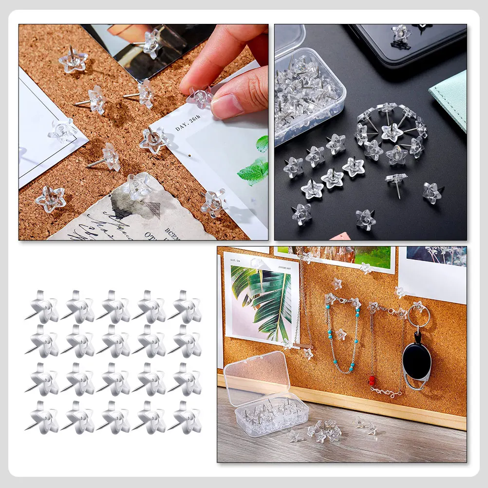 

200 Pcs Five-pointed Star Thumbtack Clear Push Pins Matte Craft Drawing for Notice Board Cute Pushpins Lapel Office