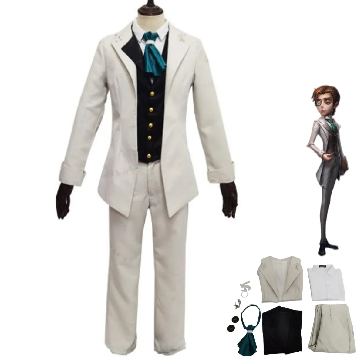 

Anime Game Identity ⅤOrpheus Novelist Cosplay Costume Survivors White Uniform Full Set Shirt Man Carnival Masquerade Ball Suit