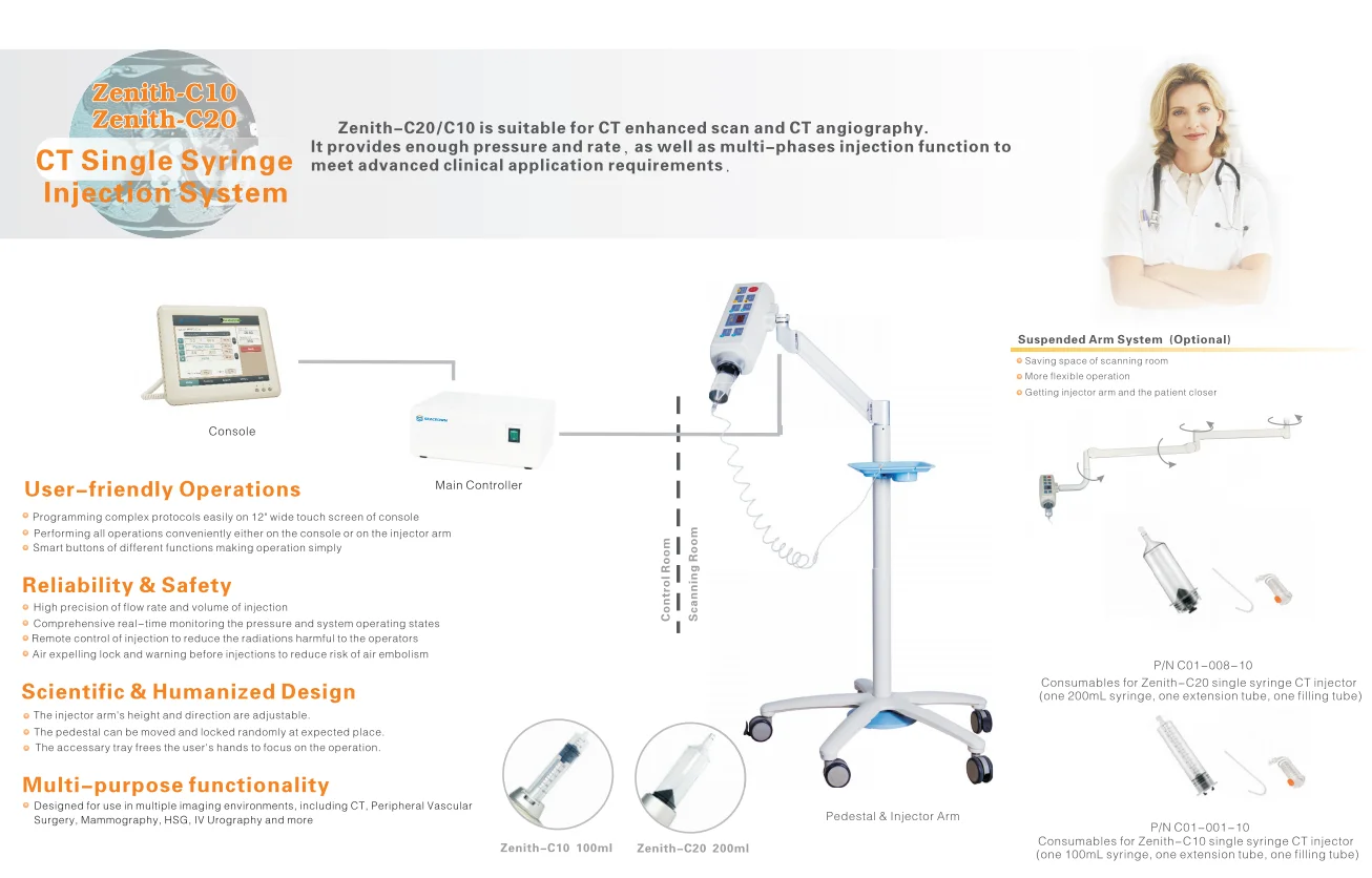 High Quality Single Head CT Injector Suitable For CT Enhanced Scan CT Angiography Compatible With
