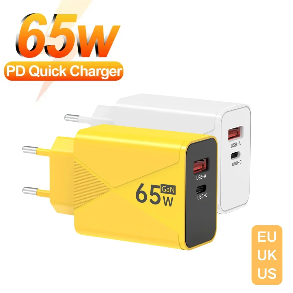 65W USB Type C Fast Charging Charger 2 In 1 High Speed Charge Adapter For Samsung Huawei Xiaomi iPhone Wall Charger EU/US Plug