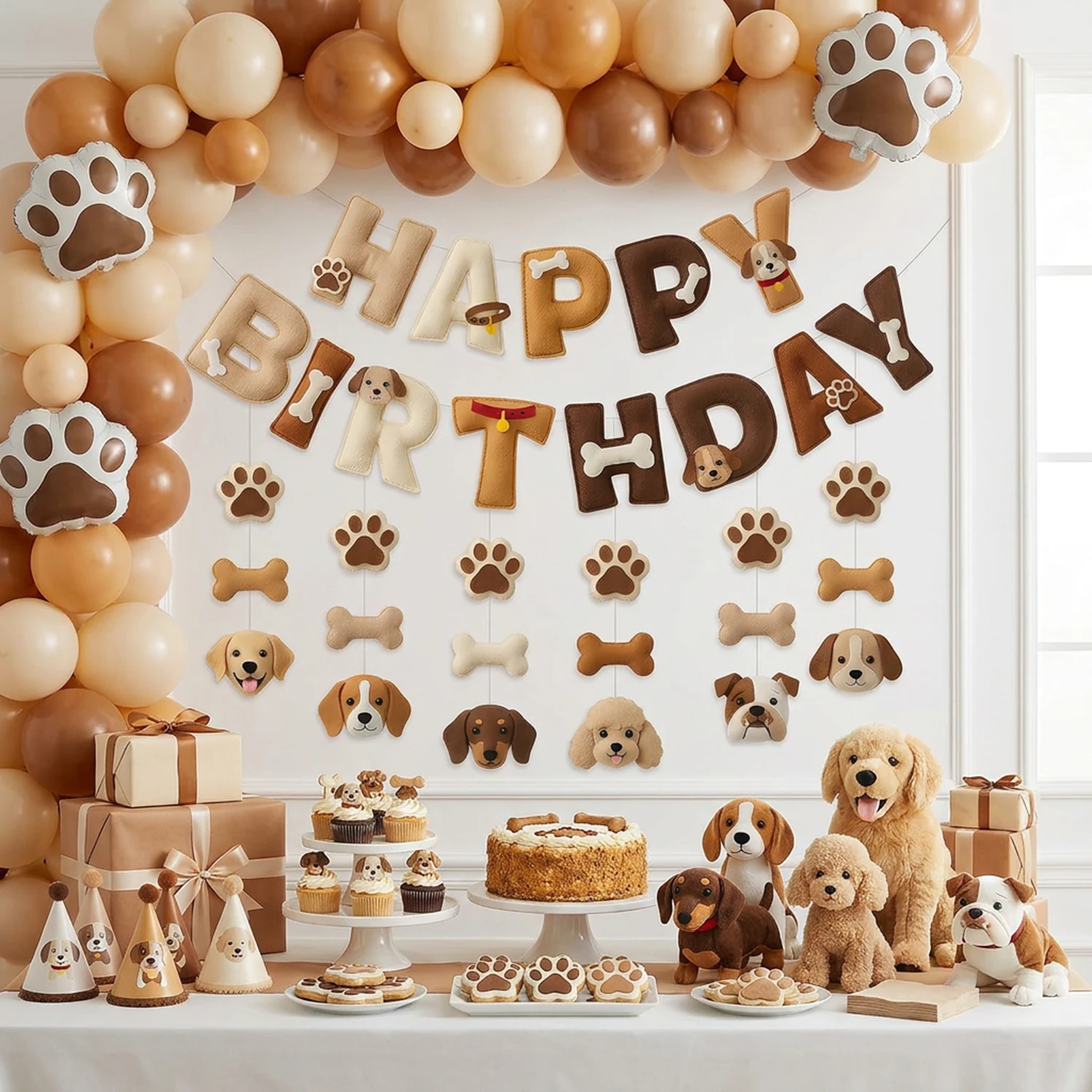2D Filz Niedliche Welpen-Knochen-Snacks Krallen-Geburtstags-Spiral-Girlande Dekorationen Hunde-Themen Geburtstagsparty-Zubehör – Detail 7