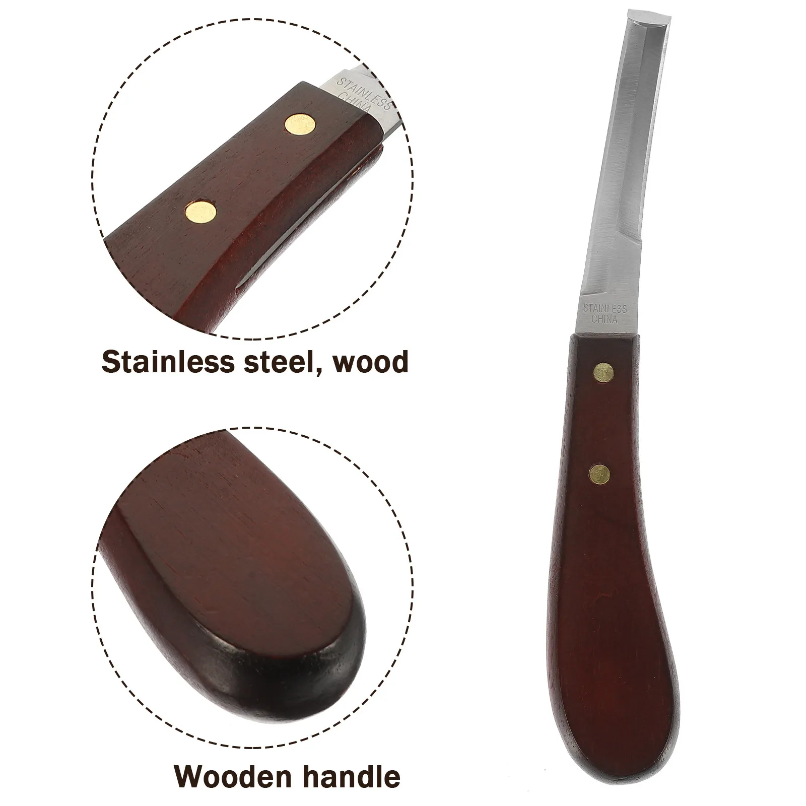 

Инструмент для обрезки копыт из нержавеющей стали с усиленным соединением, эргономичной деревянной ручкой, долговечный, для ежедневного использования, нож для копыт