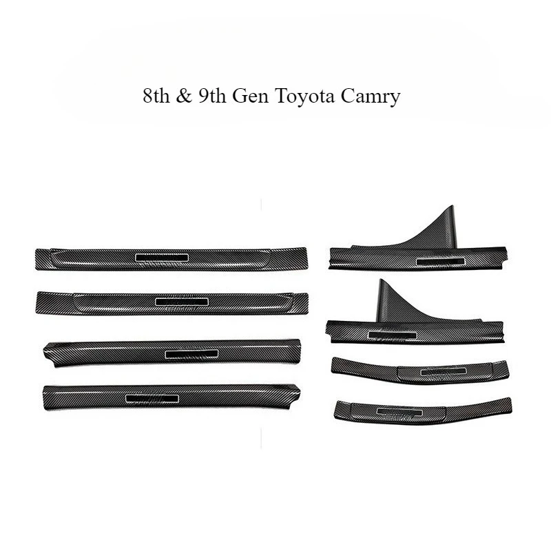 Carbon Fiber Style ABS Door Sill Protectors for 8th & 9th Gen Toyota Camry - Scuff Resistant Entry Guards