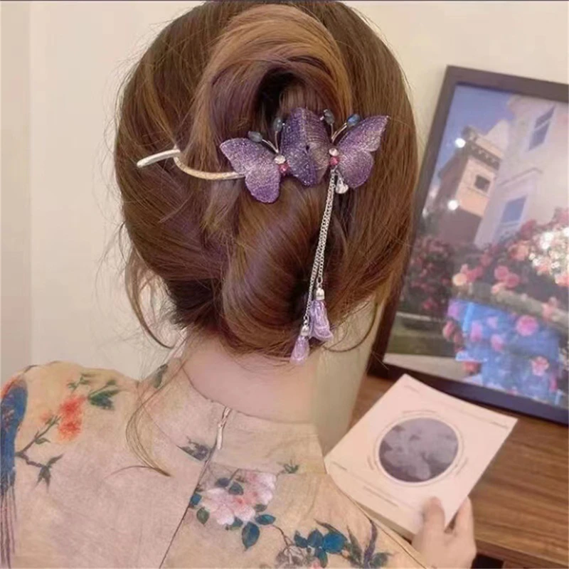 New Classical Butterfly Tassel Grab Clip Ladies Ponytail Clip Flower Shark Clip Girl Elegant Headwear Accessories