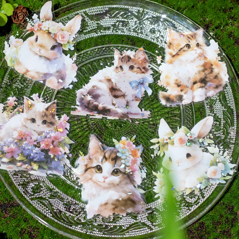 Yoofun 10pcs Cute Animal Stickers for Craft Card Making Kwaii Cat Rabbits Sticker Collage Junk Journal Scrapbooking Decor Labels